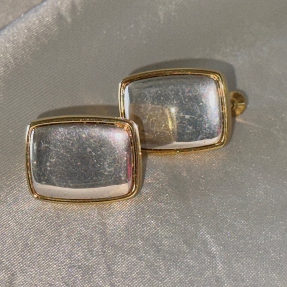 Vintage Napier Mixed Metal 2-Tone Silver Gold Rectangle Screwback Clip Earrings - Picture 8 of 16